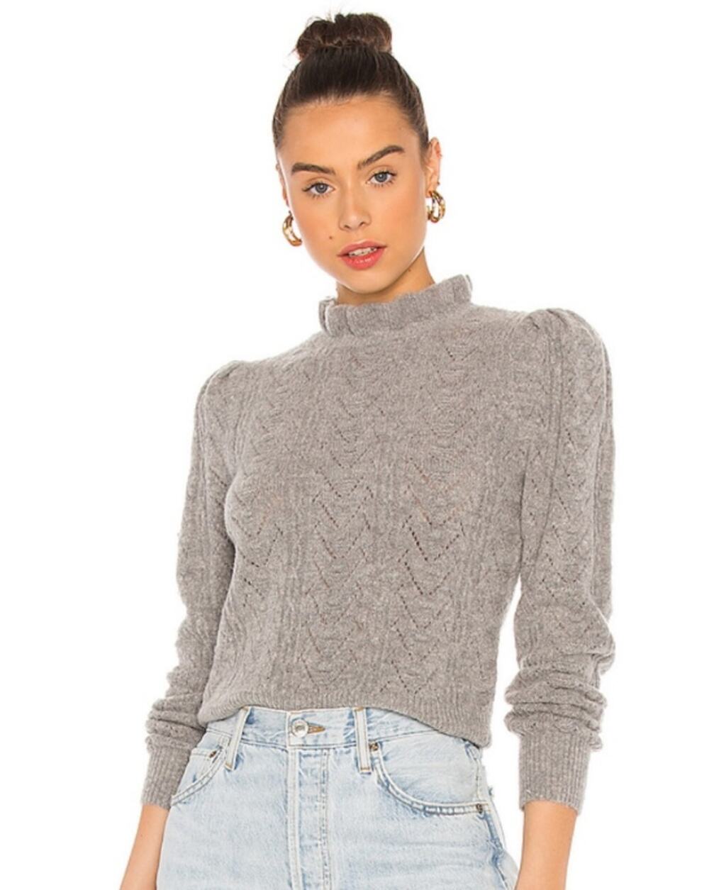 ASTR the Label Sally Pointelle Sweater Light Gray Size M
